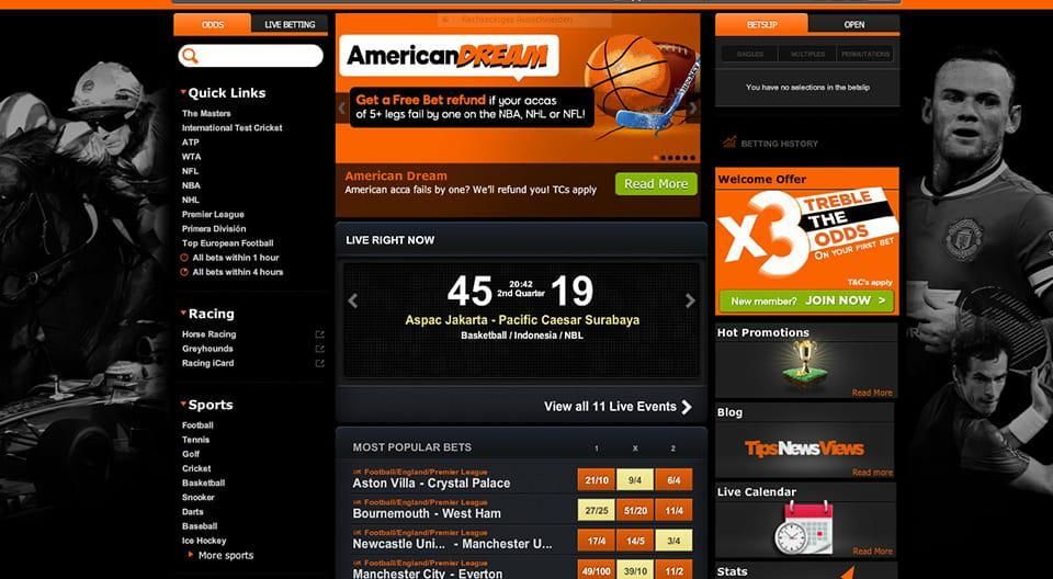 homepage of 888sport desktop application