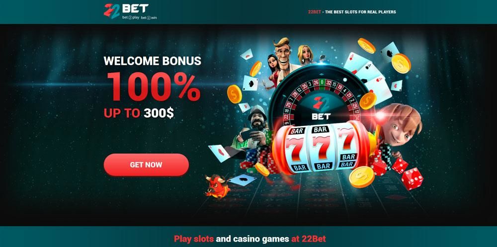 22BET company page showing the Welcome Bonus offer of a 100% up to 300$