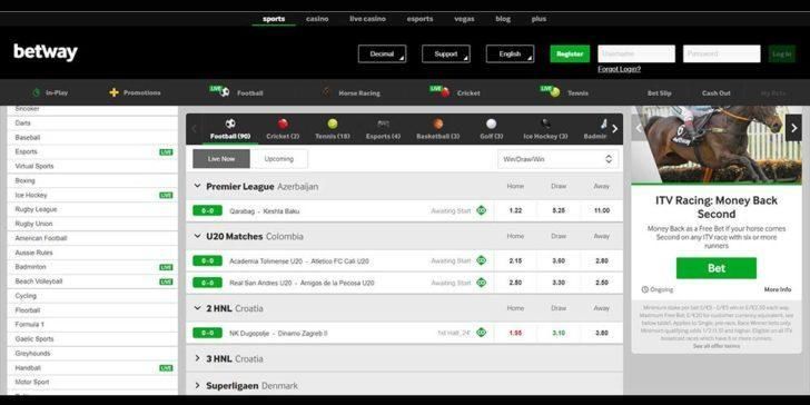 Betway company sportsbook page with the football betting page