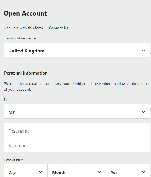 An image of the bet365 sign-up form page