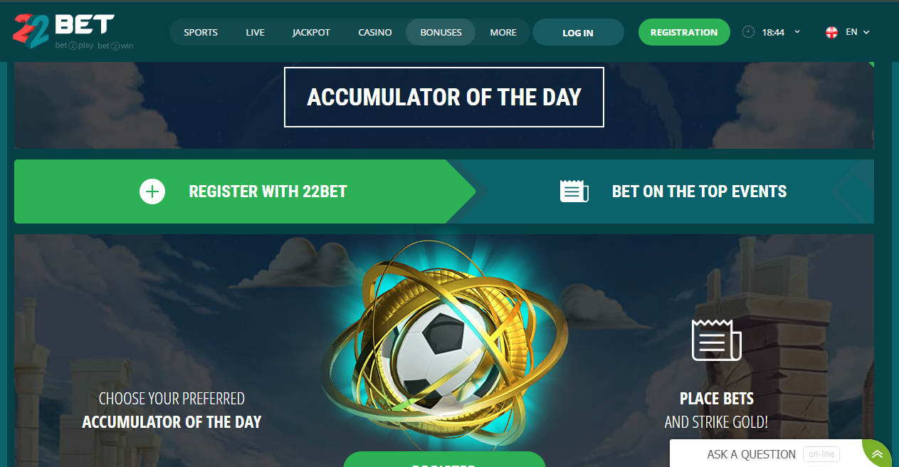 An image of the 22Bet accumulator of the day page