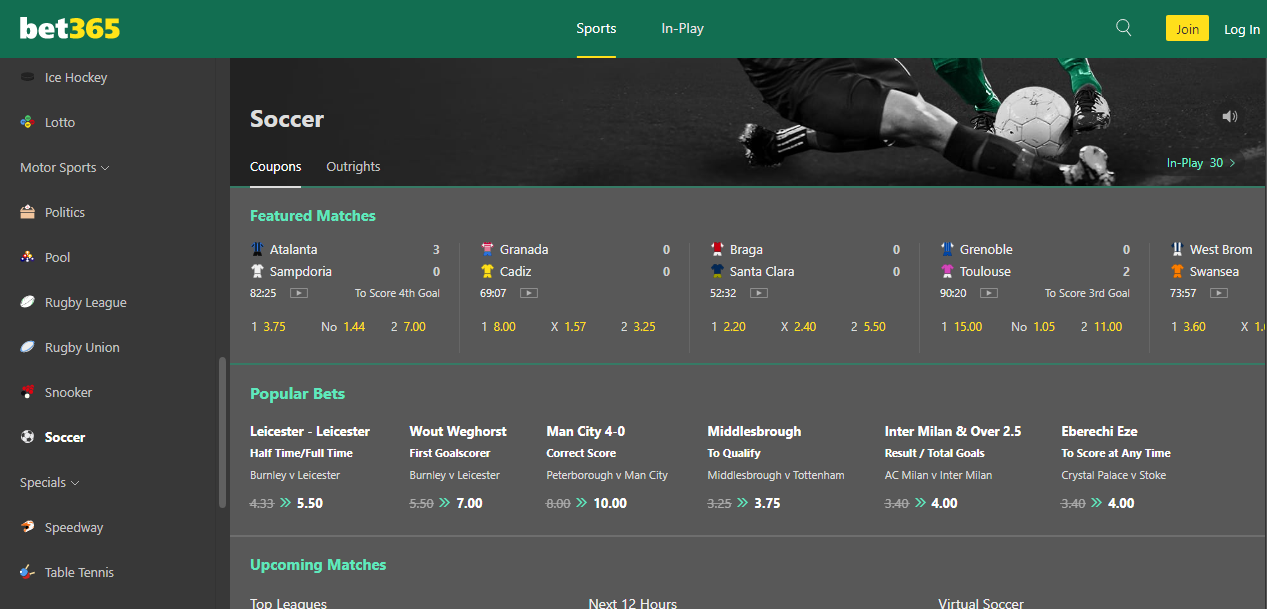 An image of the bet365 homepage image