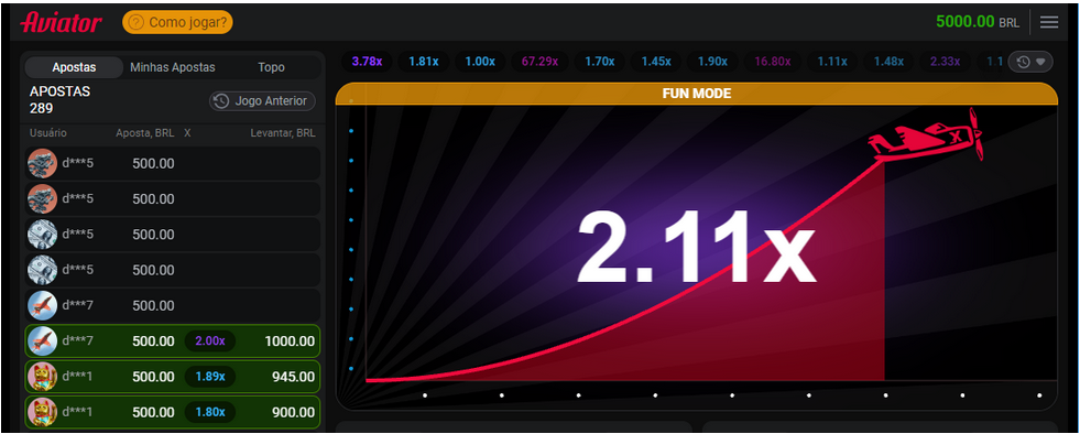 Interface principal do jogo Aviator na plataforma Sportingbet na modalidade Fun Mode