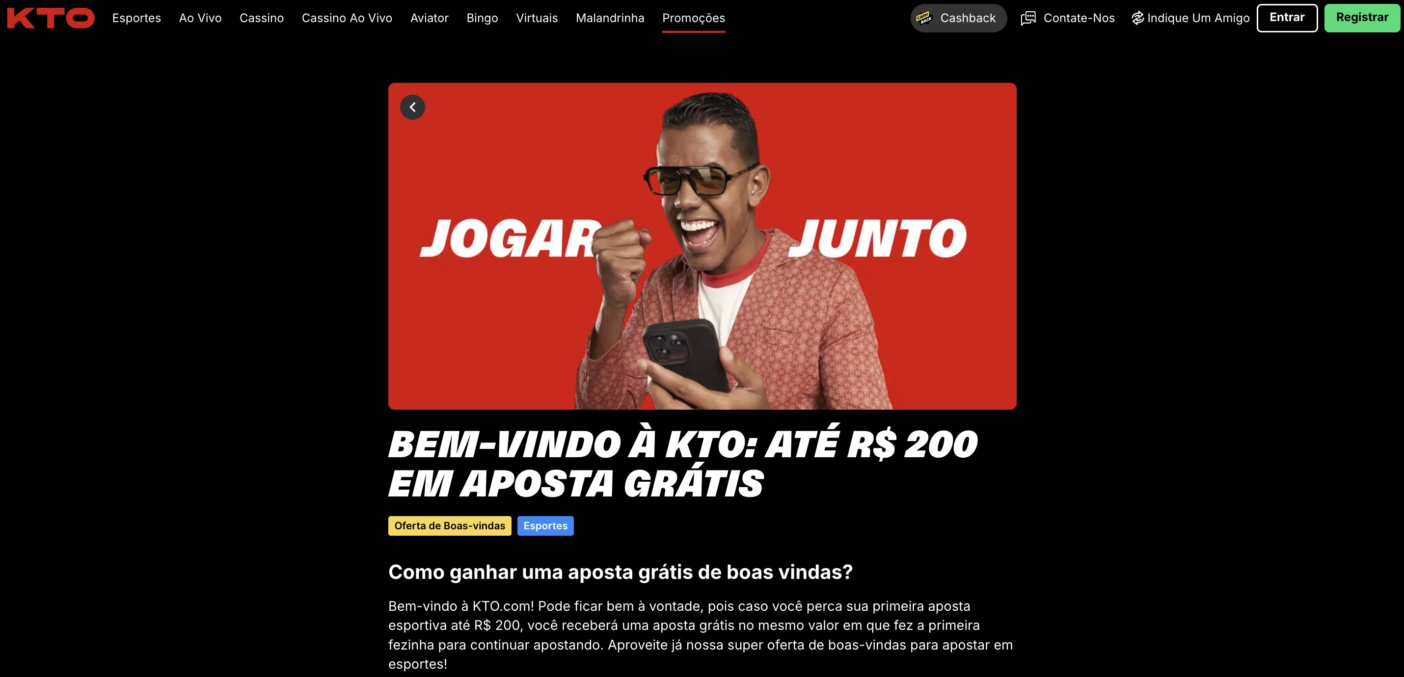 Bônus e promoções da KTO