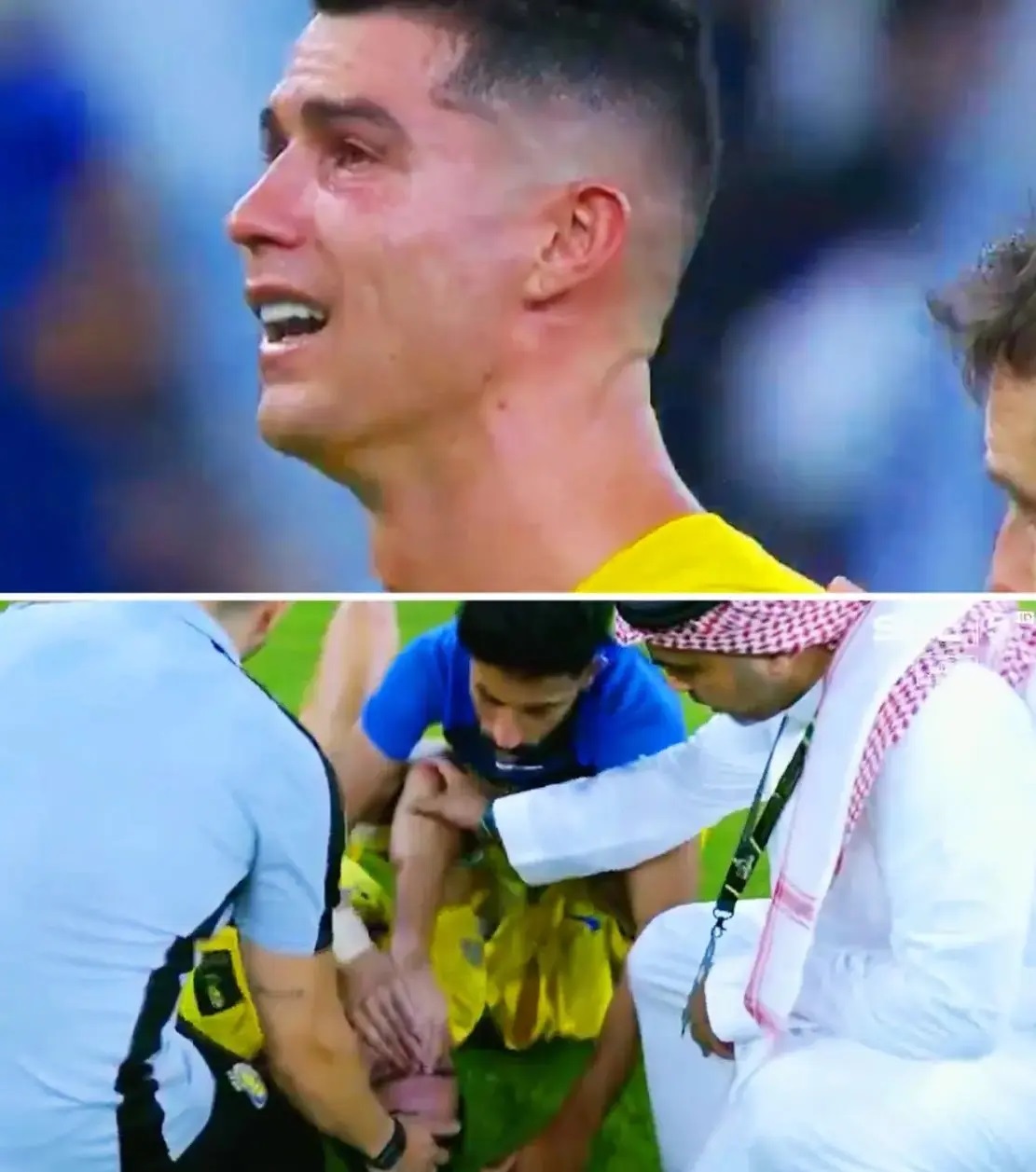 Ronaldo chora no gramado após a derrota na final da Copa do Rei Saudita