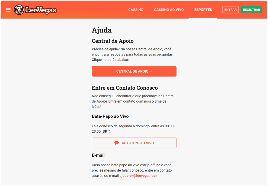 Versão web da página de suporte