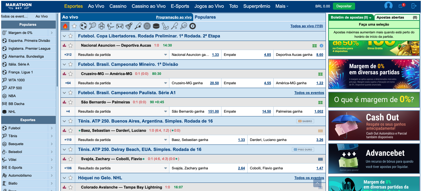 Marathonbet versão Desktop