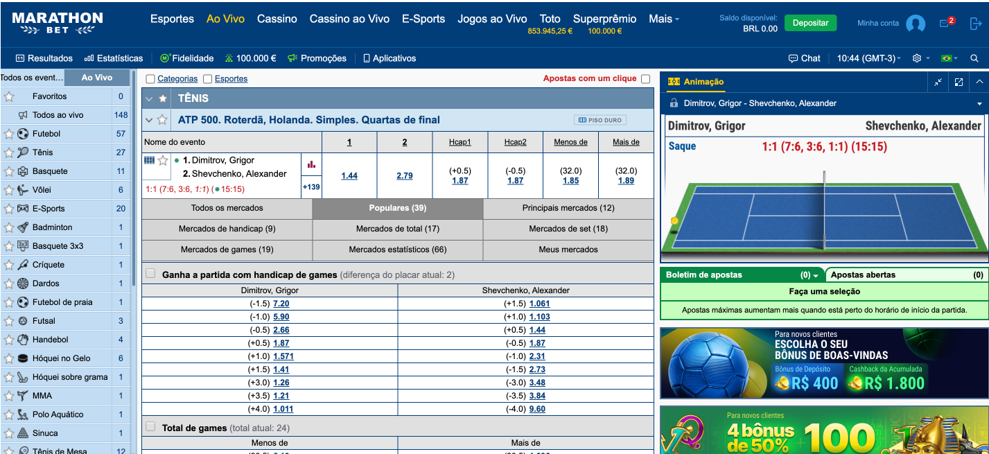 Marathonbet versão Desktop