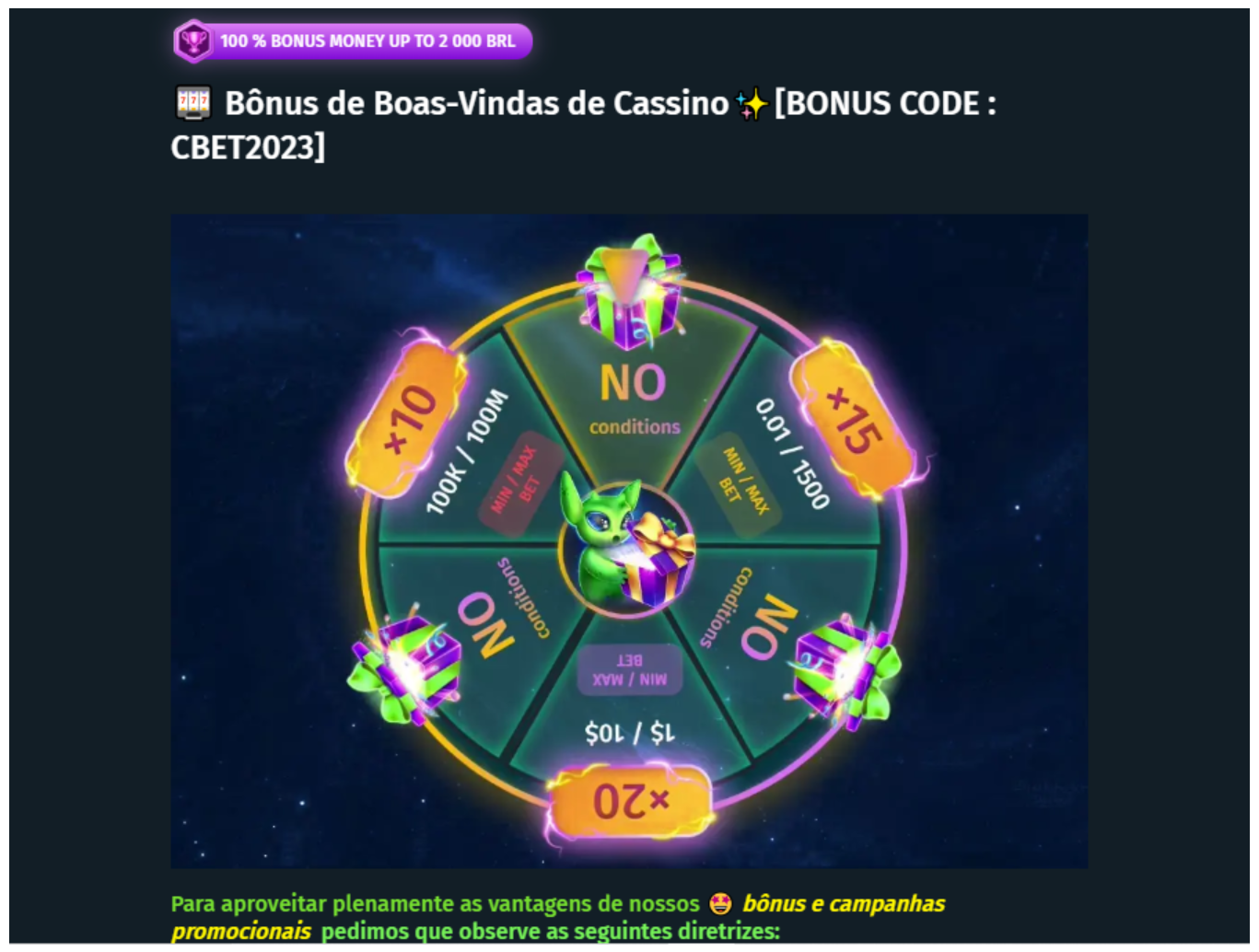 Bônus de boas-vindas da Cbet Brasil