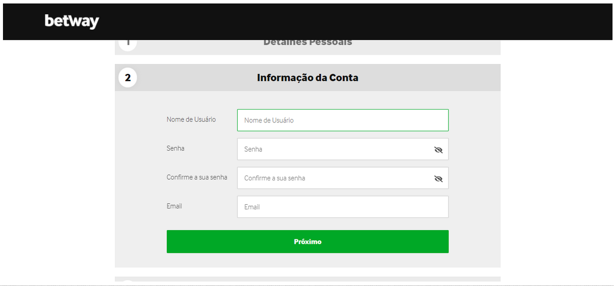 Imagem mostrando como funciona o cadastro na Betway