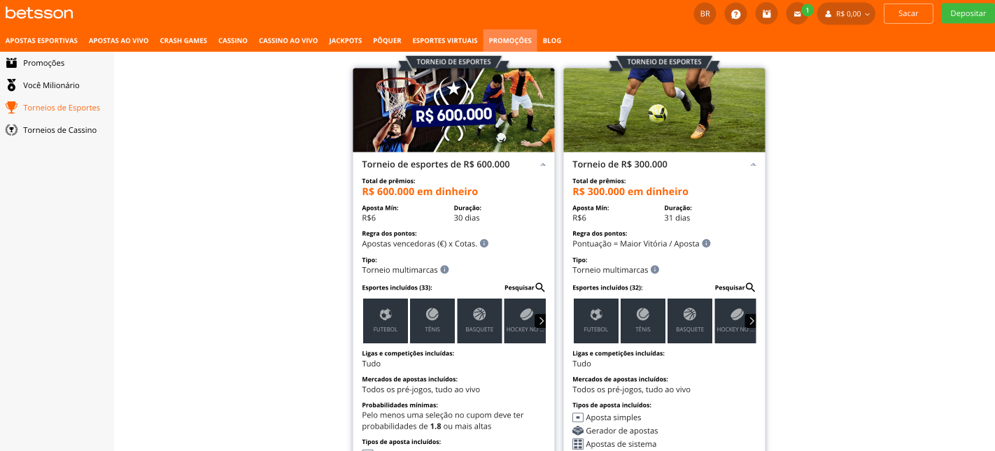 Betsson versão Desktop