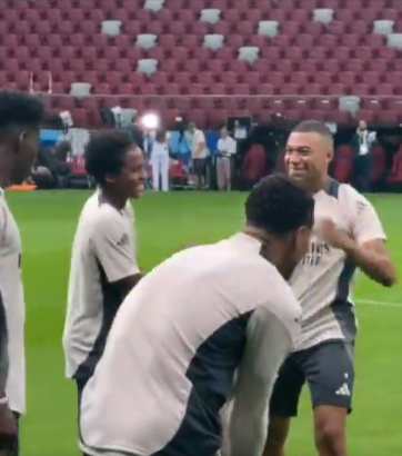 Endrick e Mbappé se divertem em treino do Real Madrid