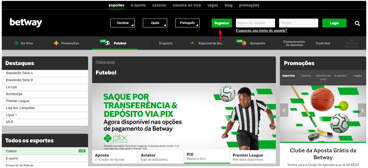 Imagem mostrando como funciona o cadastro na Betway