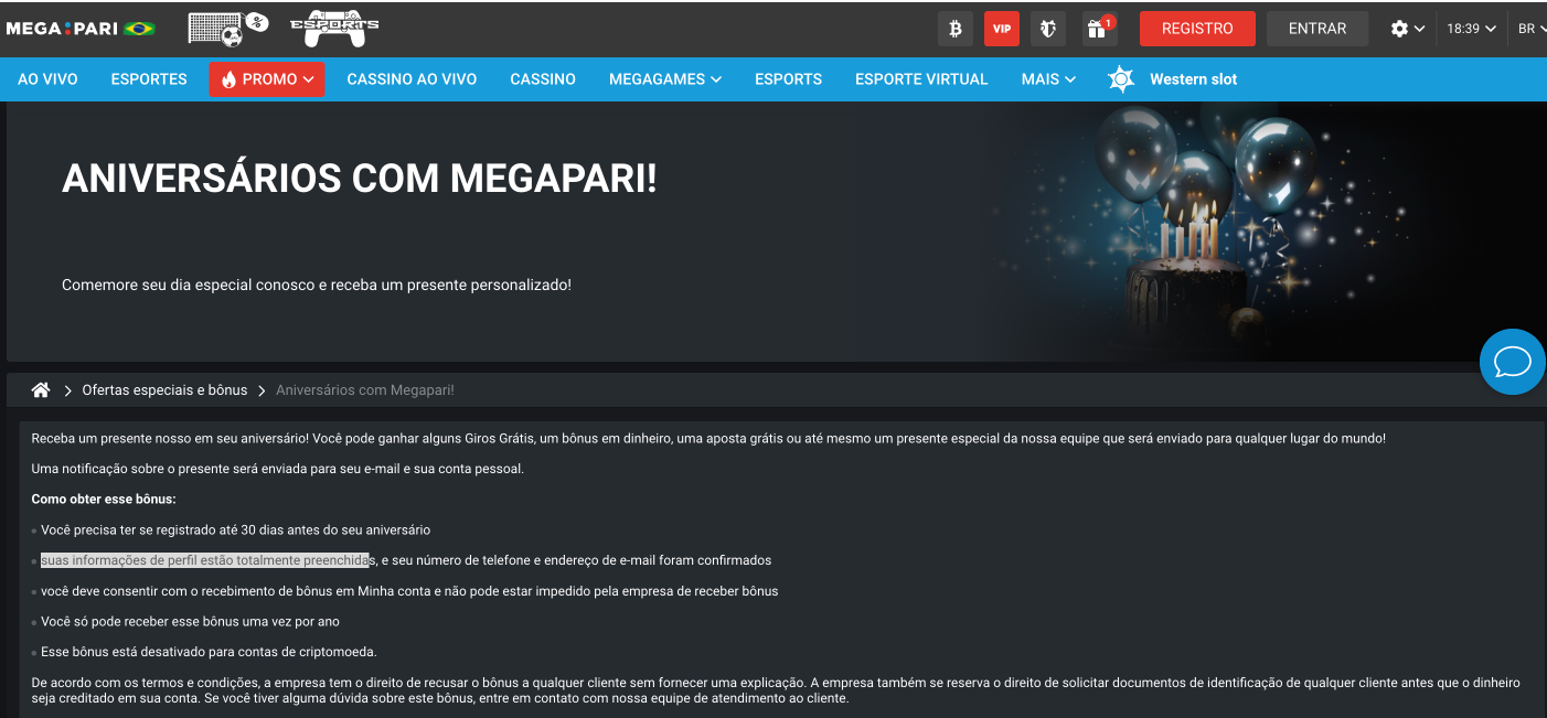 Megapari versão Desktop
