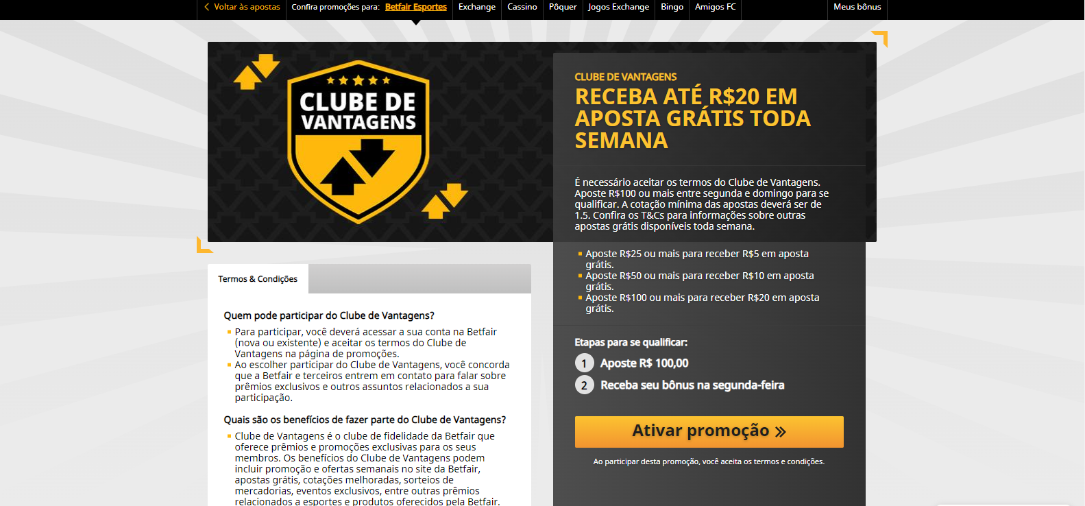 Clube de Vantagens da Betfair Brasil