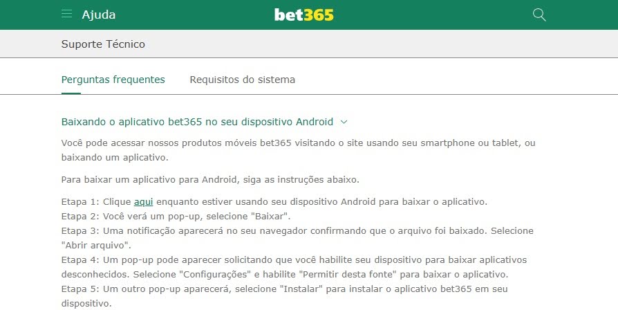 Bet365 tem página de FAQ