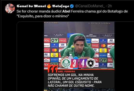 Se for chorar manda áudio. Botafoguenses ironizam Abel