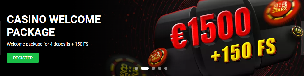 888Starz Casino Welcome Package: Get Up To 1,500 EUR + 150 FS