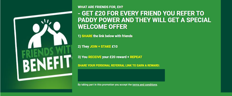 Paddy Power 20 GBP Refer A Friend Bonus