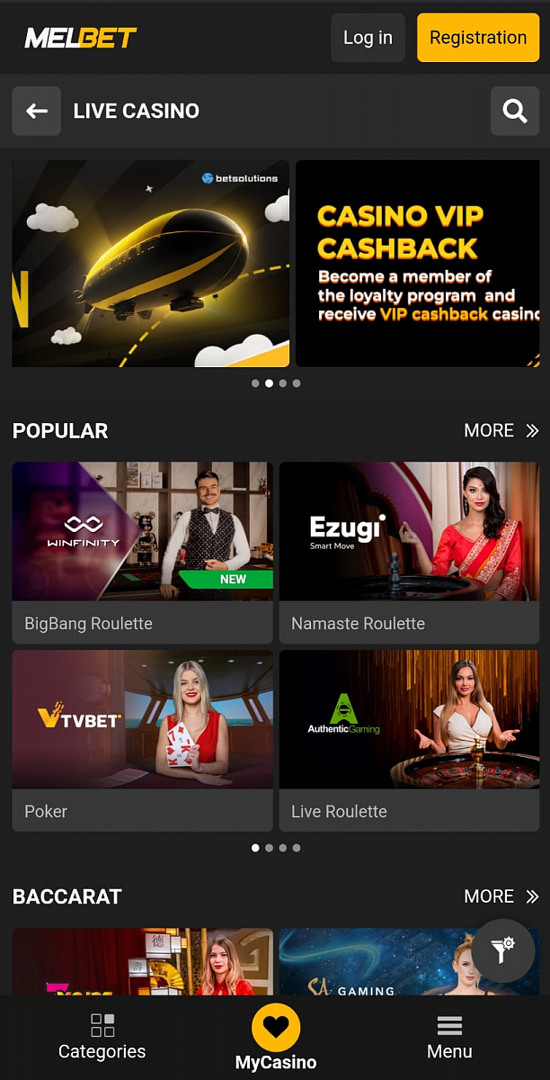 Casino App on melbet