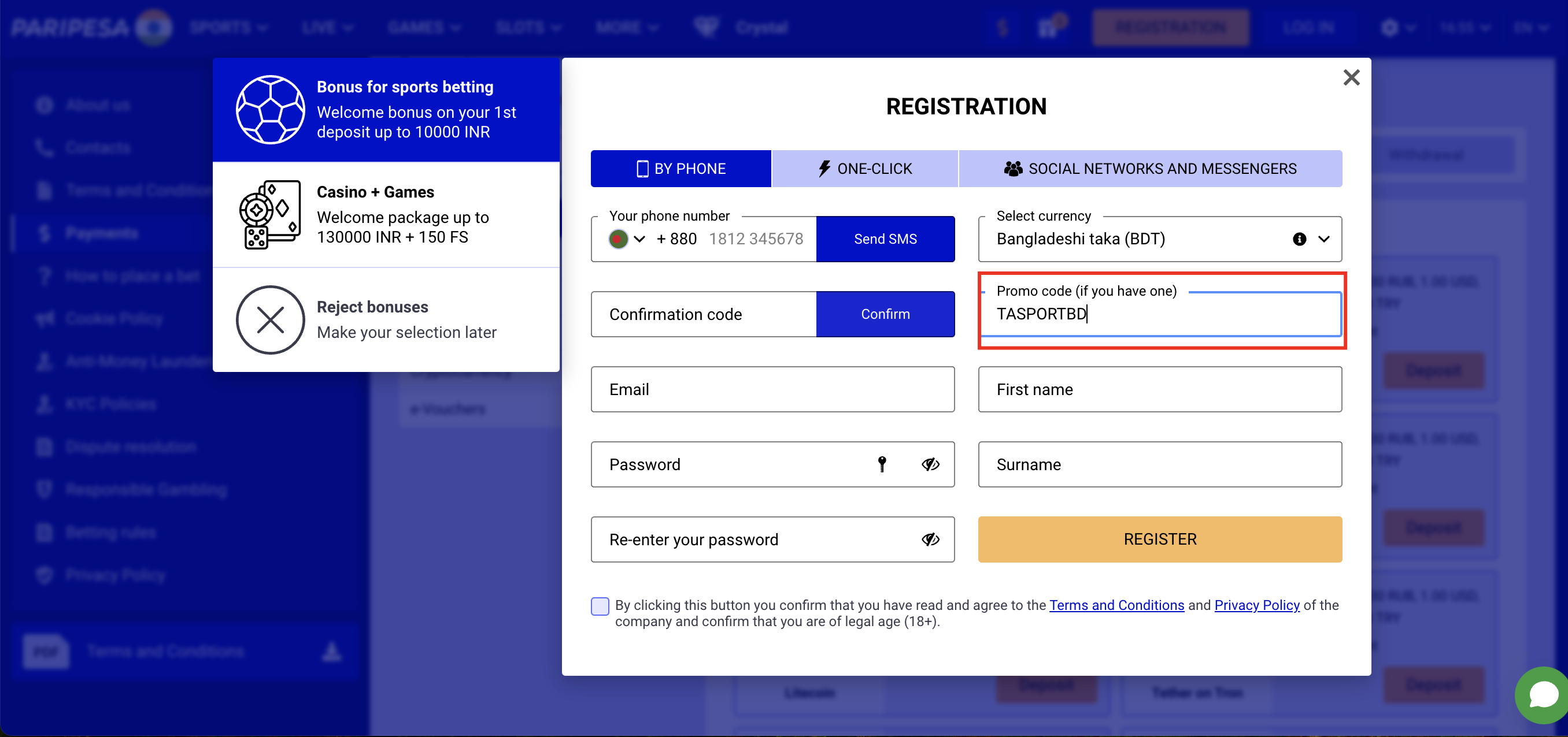 Sign up with Paripesa Bangladesh