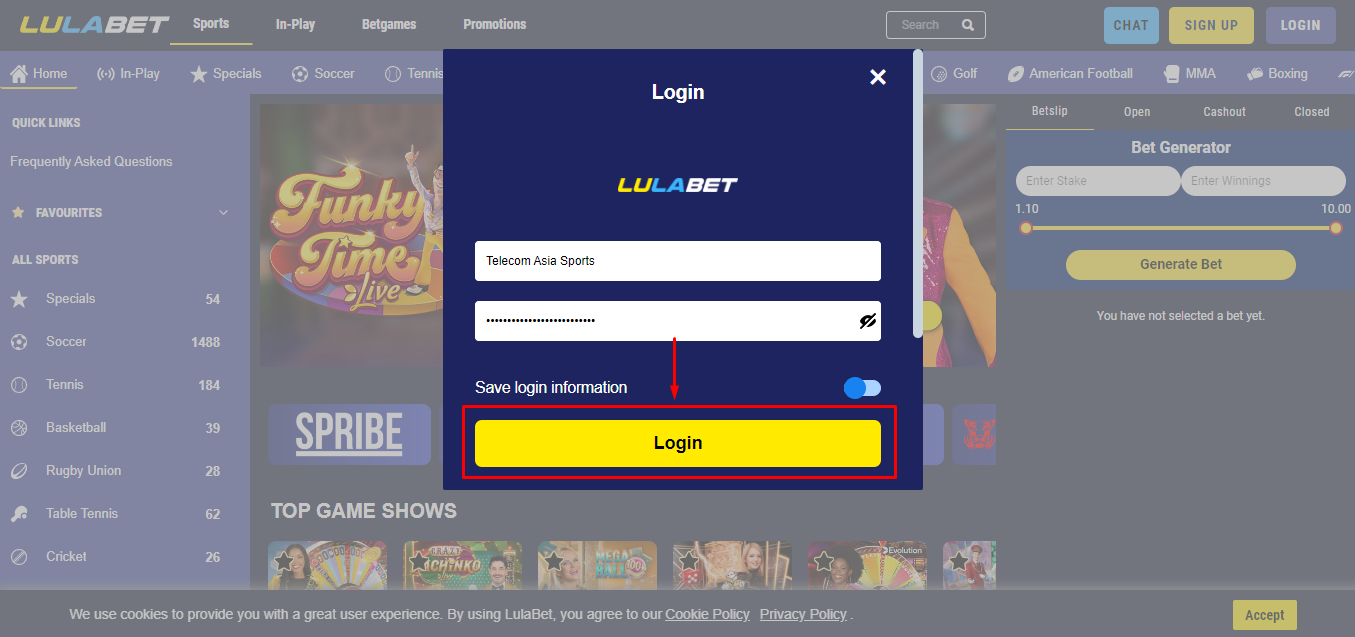 Finish Lulabet Login Process