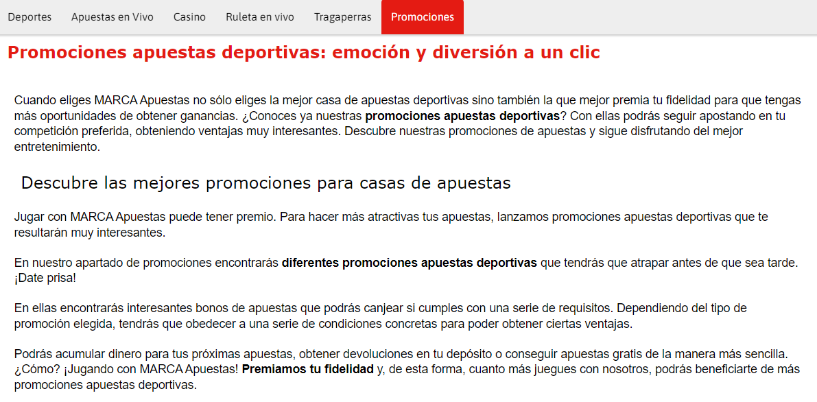 Promoción de apuestas combinadas