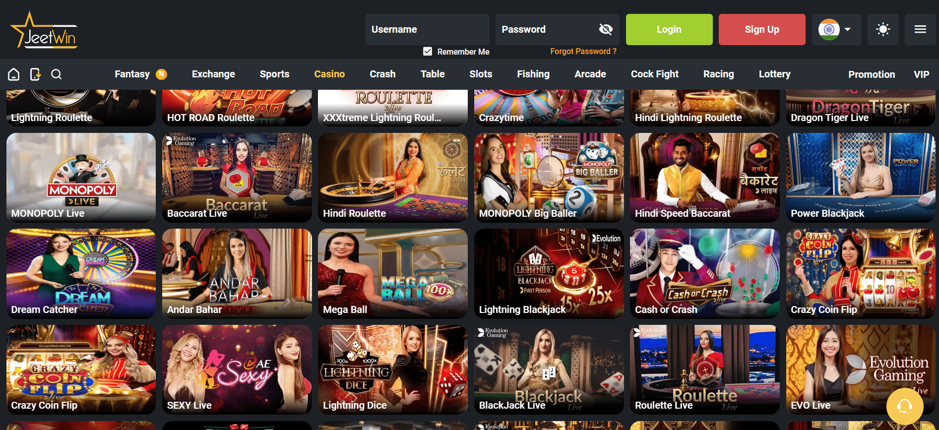 Casino games on Jeetwin