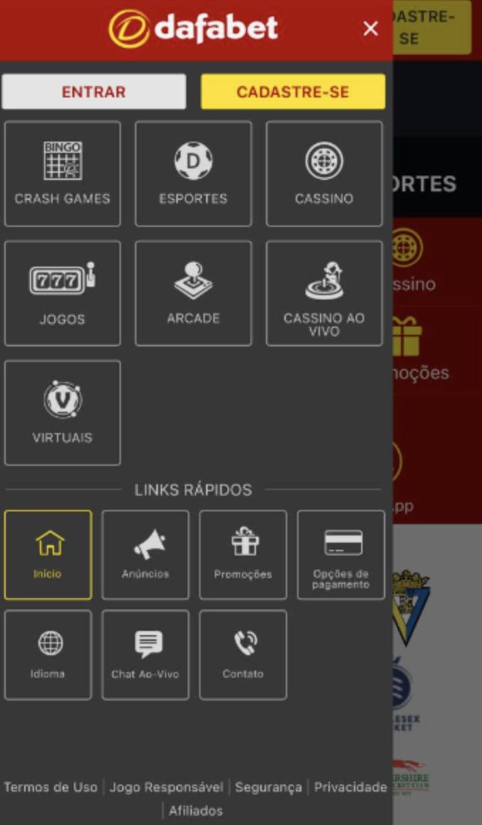 Página inicial do site da casa de apostas Dafabet a partir da versão mobile