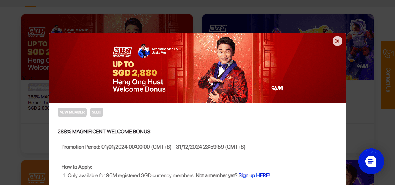 96M Asia Welcome Bonus 288%