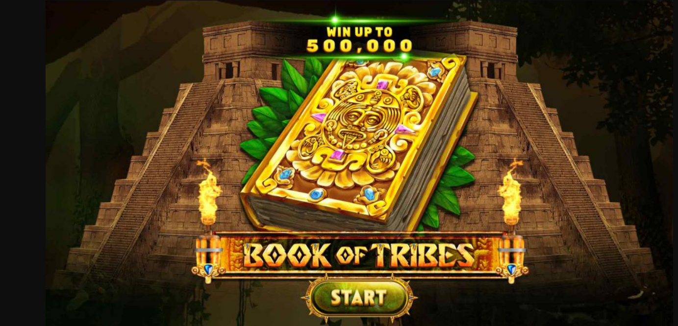 An image showing the splash screen of the Book of Tribes Slot