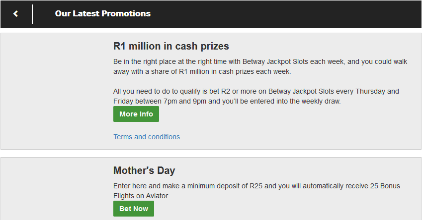 Image Of Betway Promotions Page