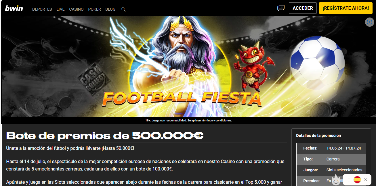 Sección de promociones dentro de Bwin España casa de apuestas