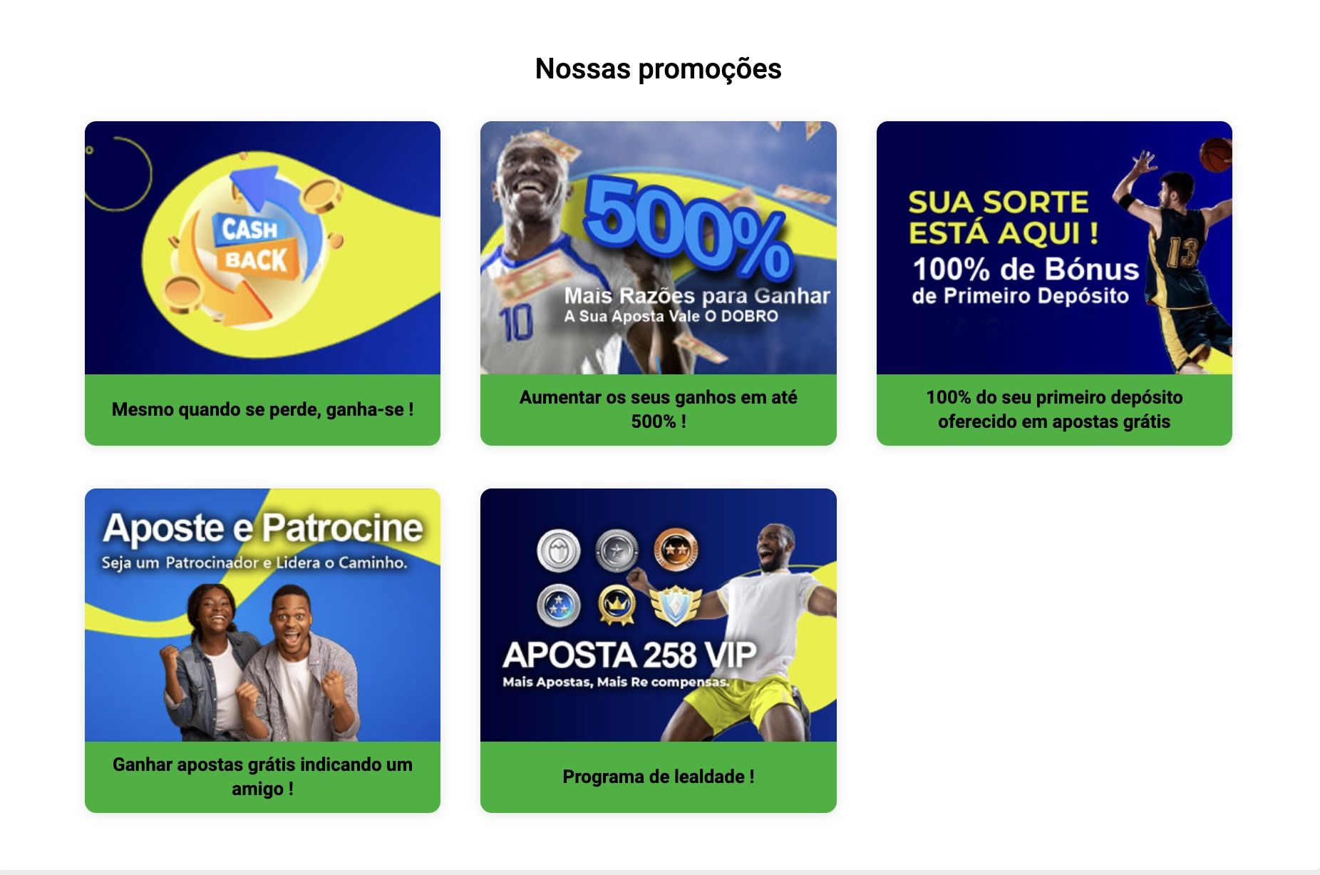 Secção “Promoções” da Aposta258