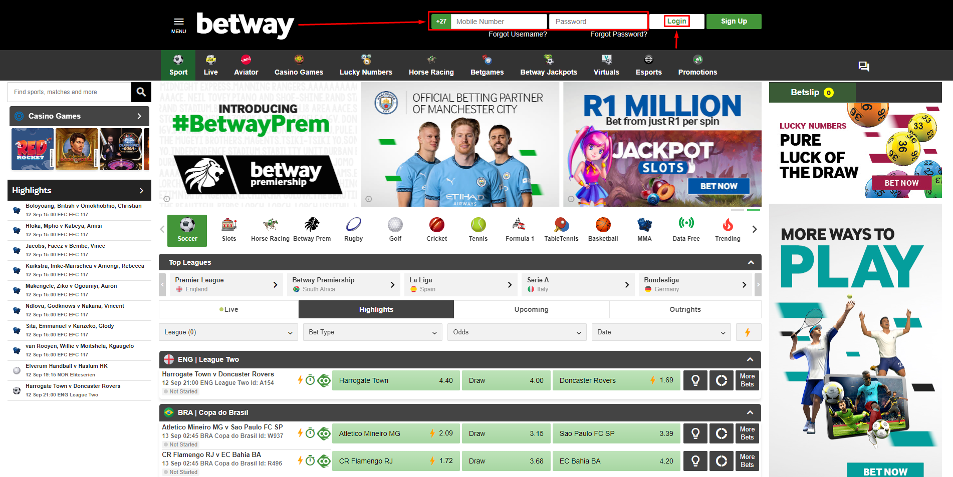 Image of Betway South Africa Desktop Login