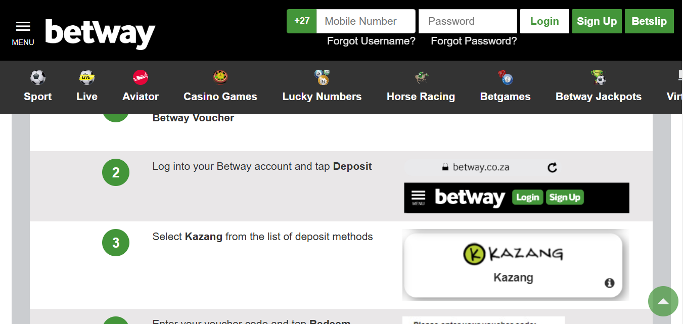 Betway South Africa Kazang Deposit