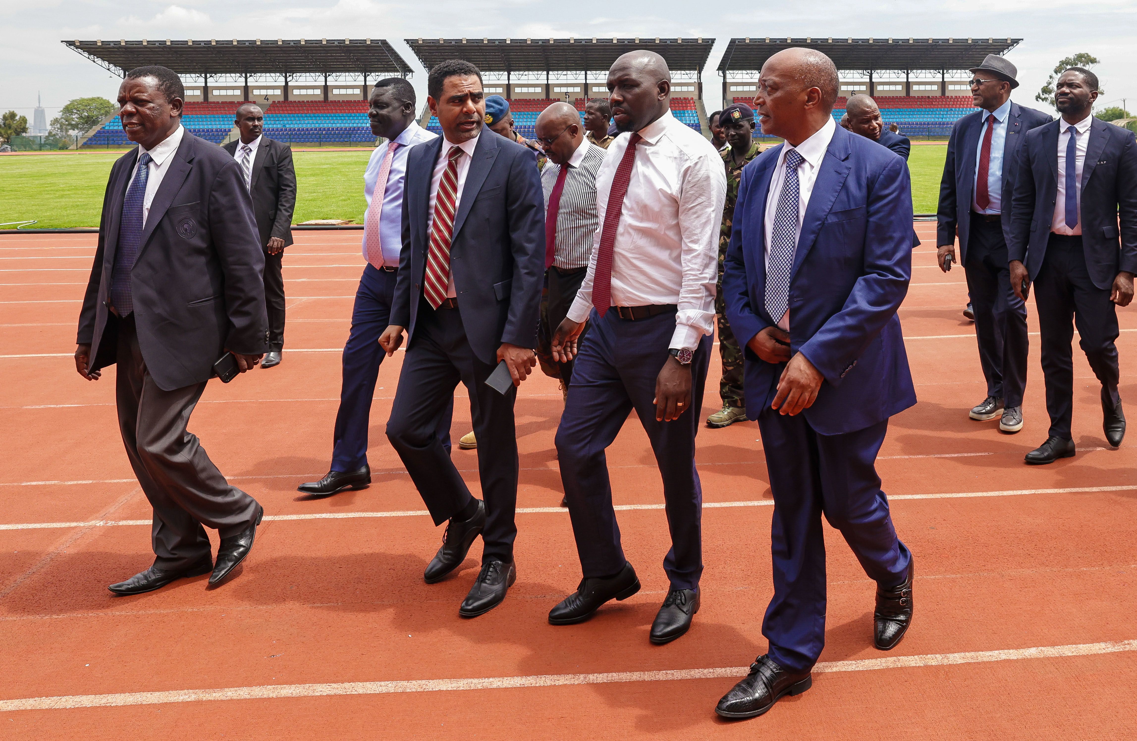 Nick Musonye with CAF boss Motsepe and CS Murkomen