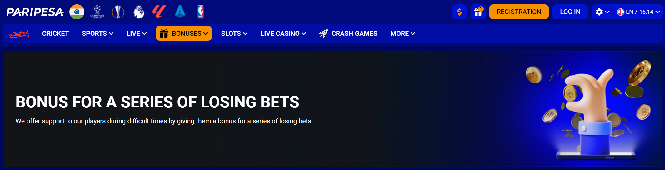 Paripesa Losing Bets Bonus Bonus For A Series Of Losing Bets on Paripesa