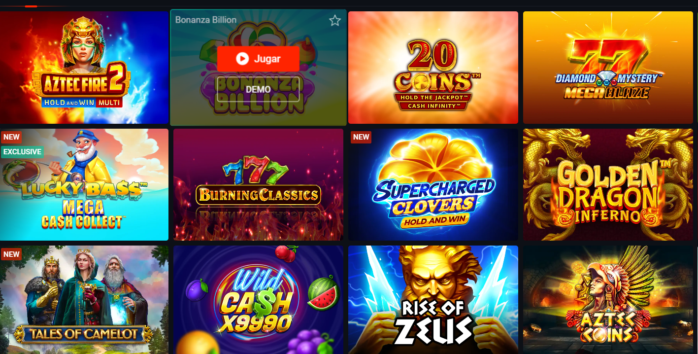 Imagen de todos los juegos en casino de Pin Up casino Peru