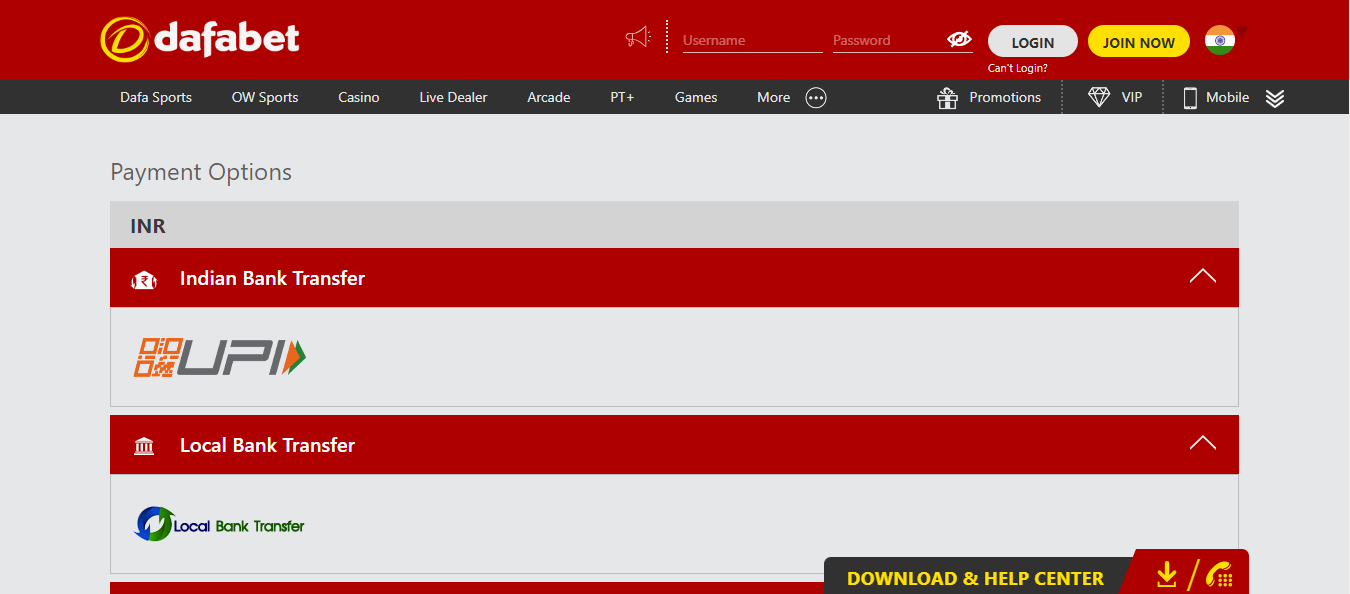 Dafabet India Payment Methods