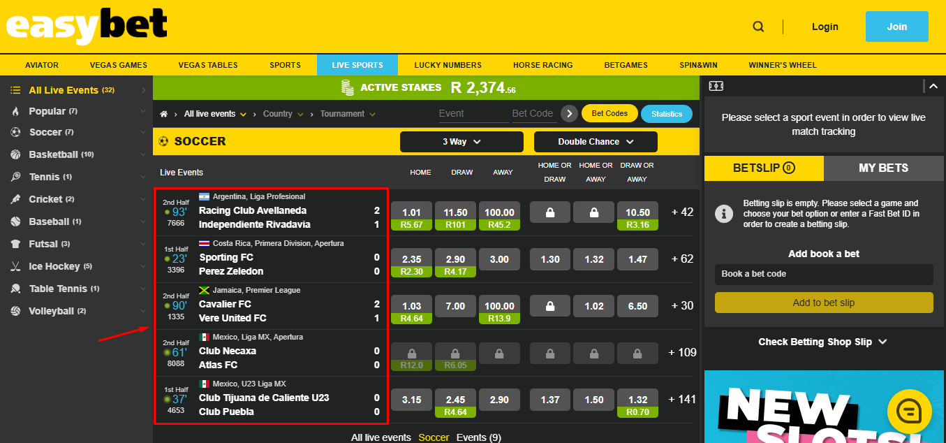 Easybet South Africa Live Scores Banner