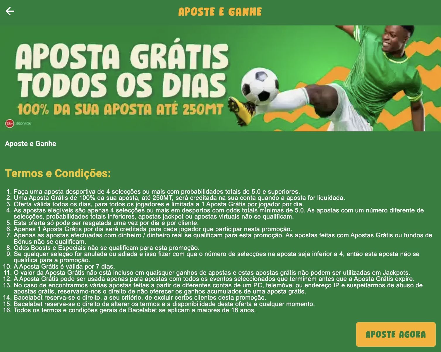 Página de promoção da casa de apostas Bacelabet Moçambique