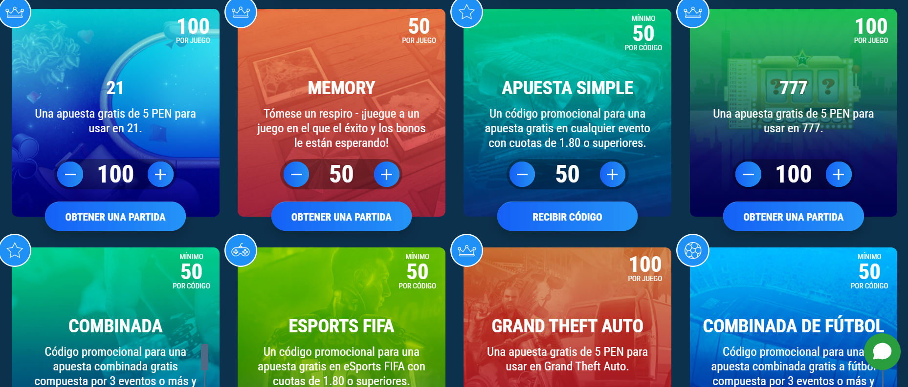 Sección promo, tienda de códigos promocionales dentro del sitio web de 1xBet Perú