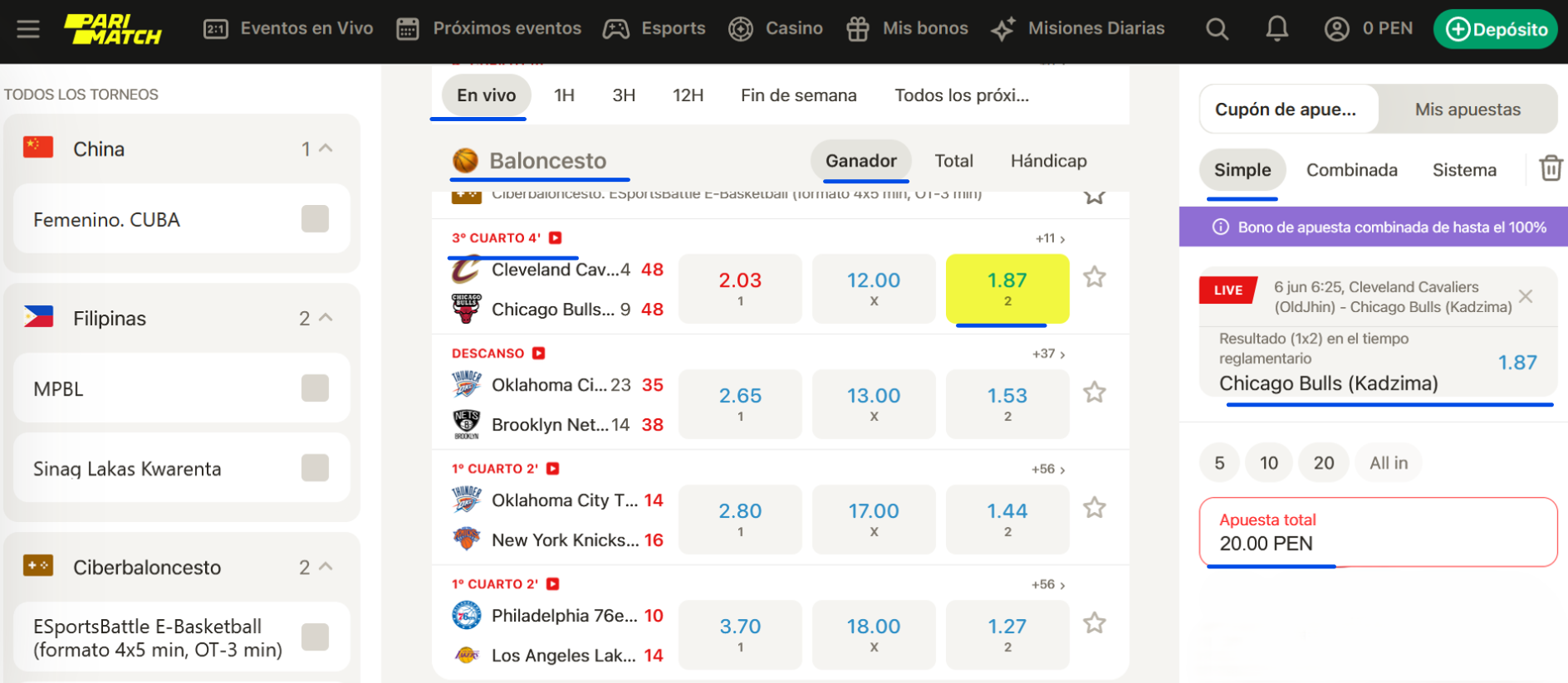 Imagen de  apuestas en directo para eventos de baloncesto