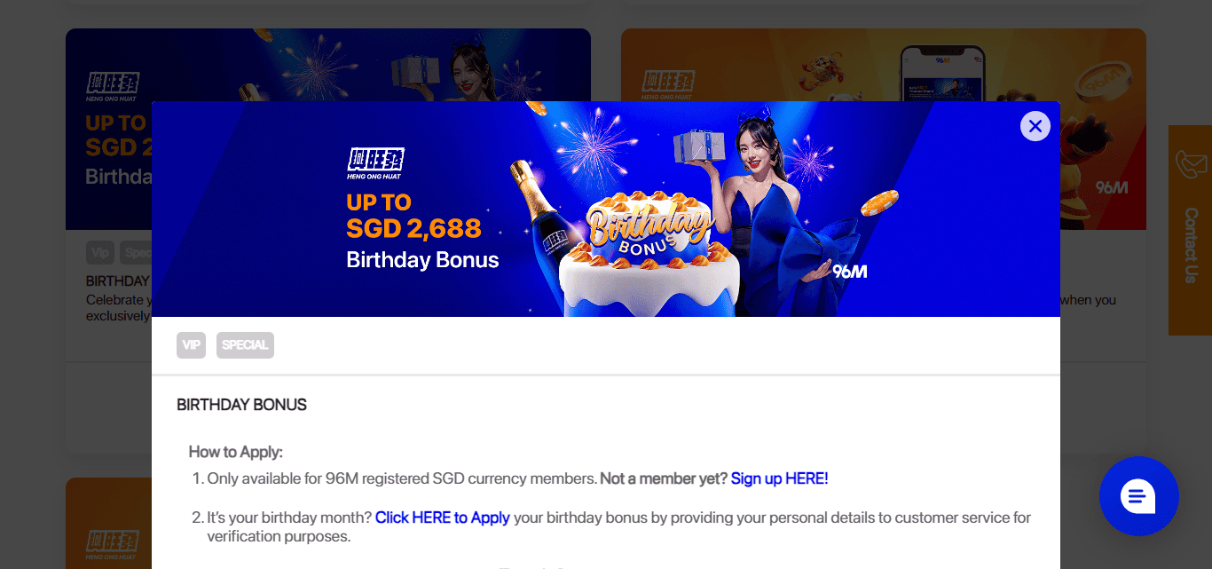 96M Asia Birthday Bonus