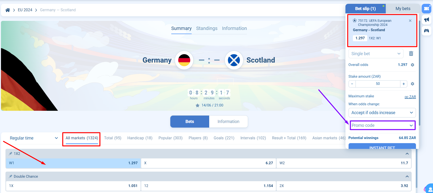 1xbet euro 2024 betting slip