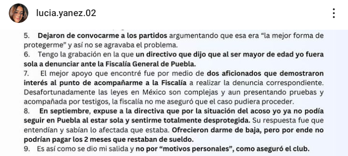 Parte del comunicado de Lucía Yáñez.