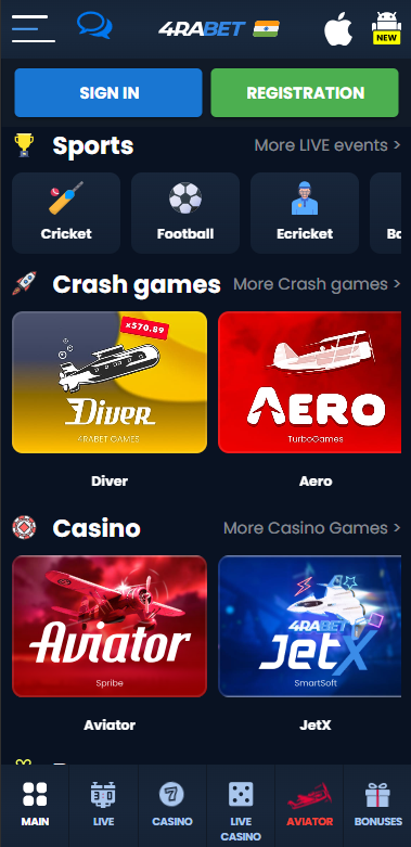 Casino games at 4RaBet app