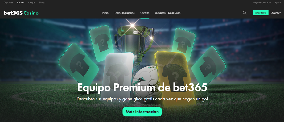 Se muestra la página principal de bonos dirigidos al casino de Bet365