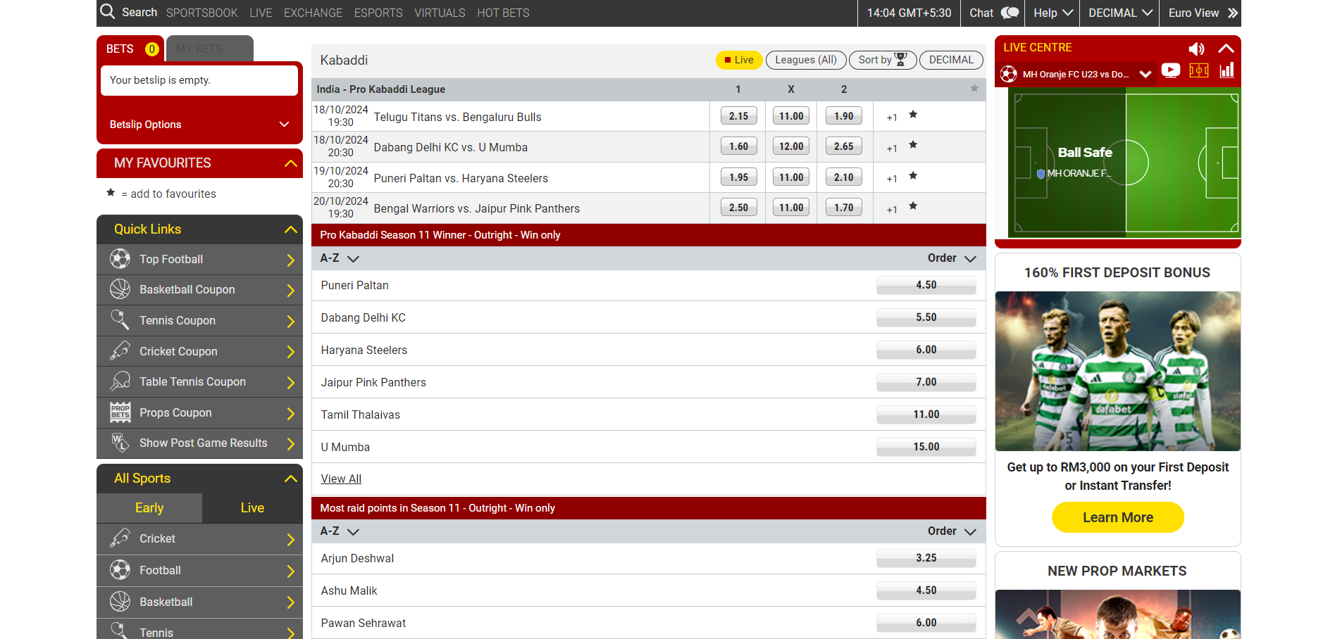 Kabaddi bet on Dafabet